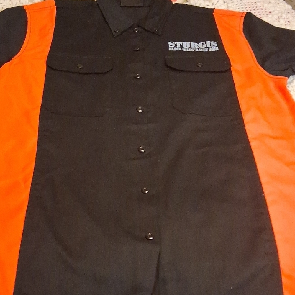 💯💥🏍️ Sturgis Black Hills Rally 2018 Mechanic Motorcycle Shop Shirt 🖤🧡 - Picture 3 of 14